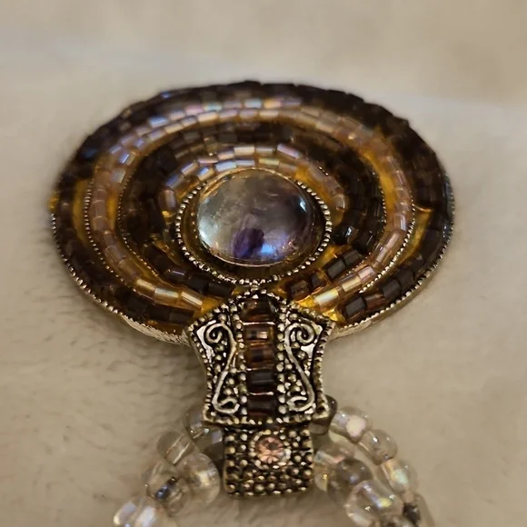 Vtg BEST 1980s Glass Beaded Round Pendant Witchy Necklace - Picture 10 of 13